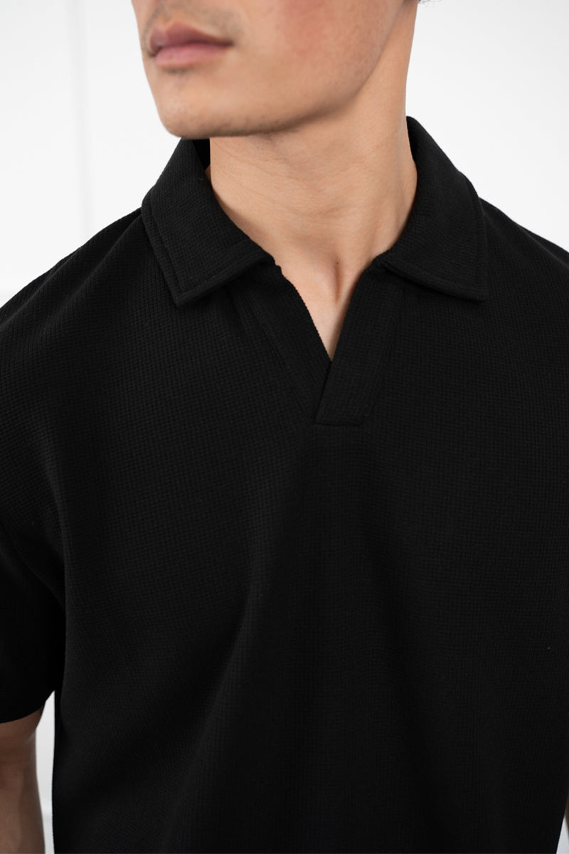 POLO OPEN NECK - NEGRO