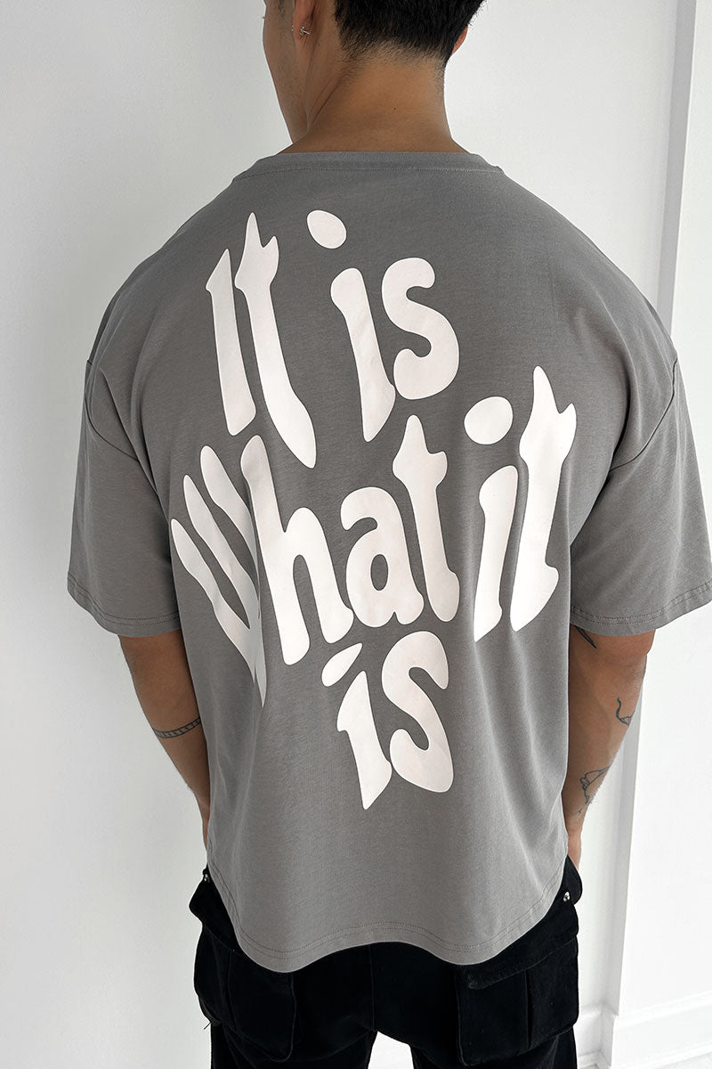 CAMISETA LETTERING OVERSIZE - GRIS